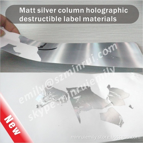 New Minrui Security Hologram Destructible Label Materials,matt Silver Column Holographic Destructible Vinyl Materials